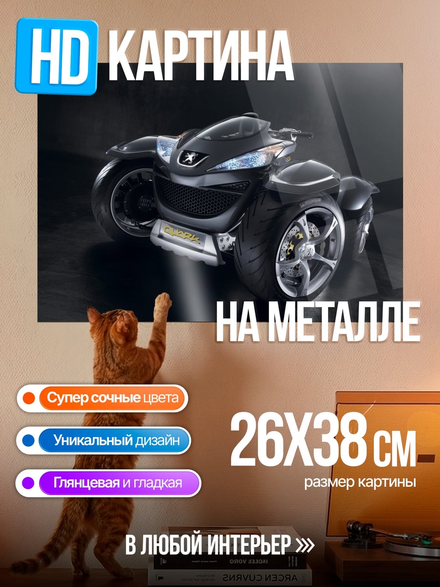 Картина на металле Черный футуристичный трицикл