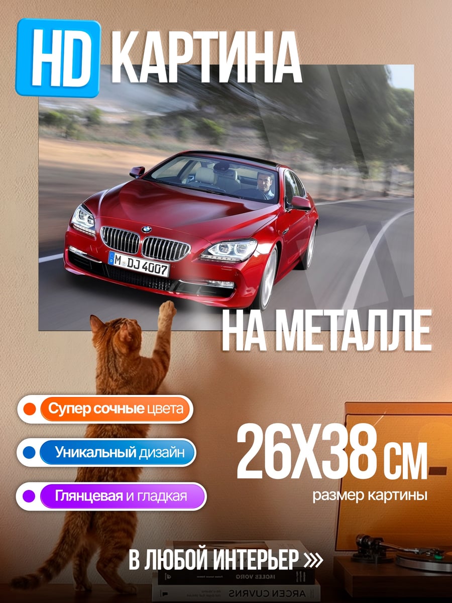 Картина на металле Серый спорткар у воды