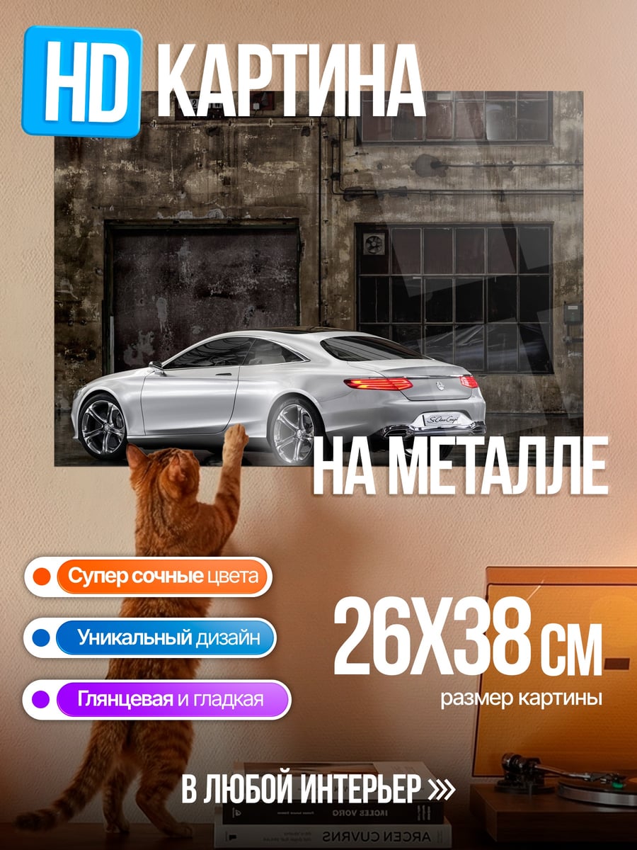 Картина на металле Серебристый купе