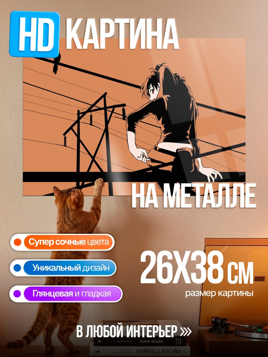 Картина на металле Аниме парень на проводах