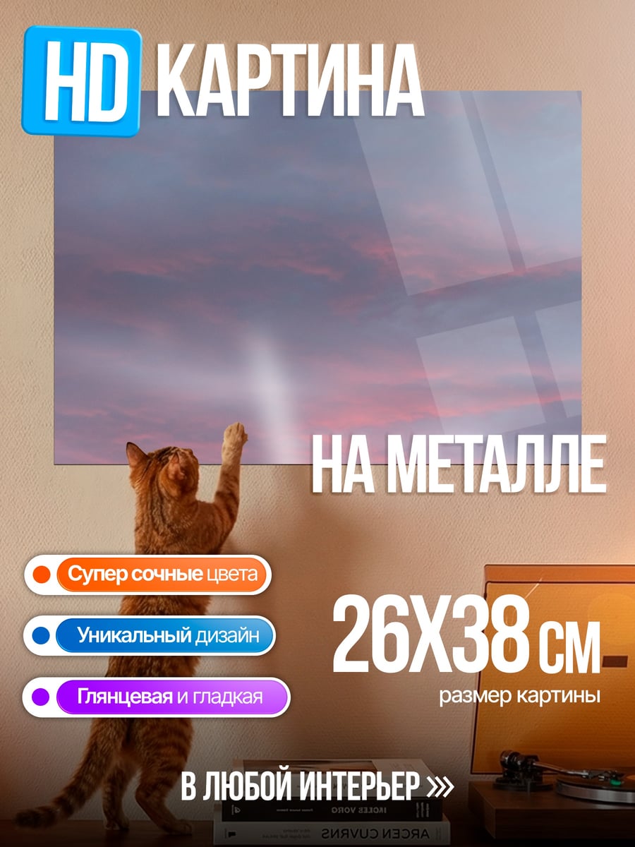 Картина на металле Розовые облака на закате