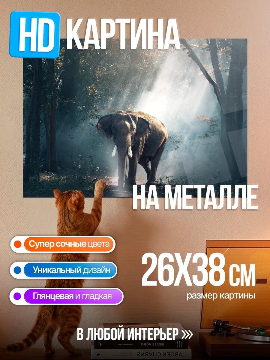 Картина на металле Слон в лесу