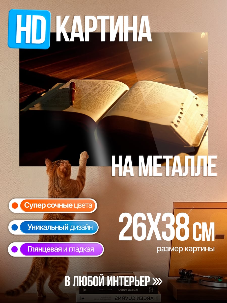 Картина на металле Старинная открытая книга