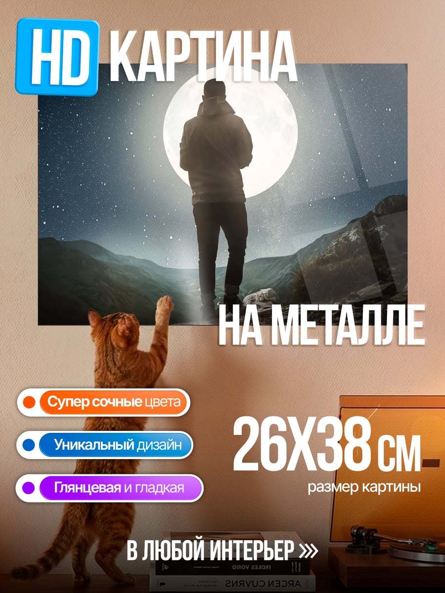 Картина на металле Человек под луной