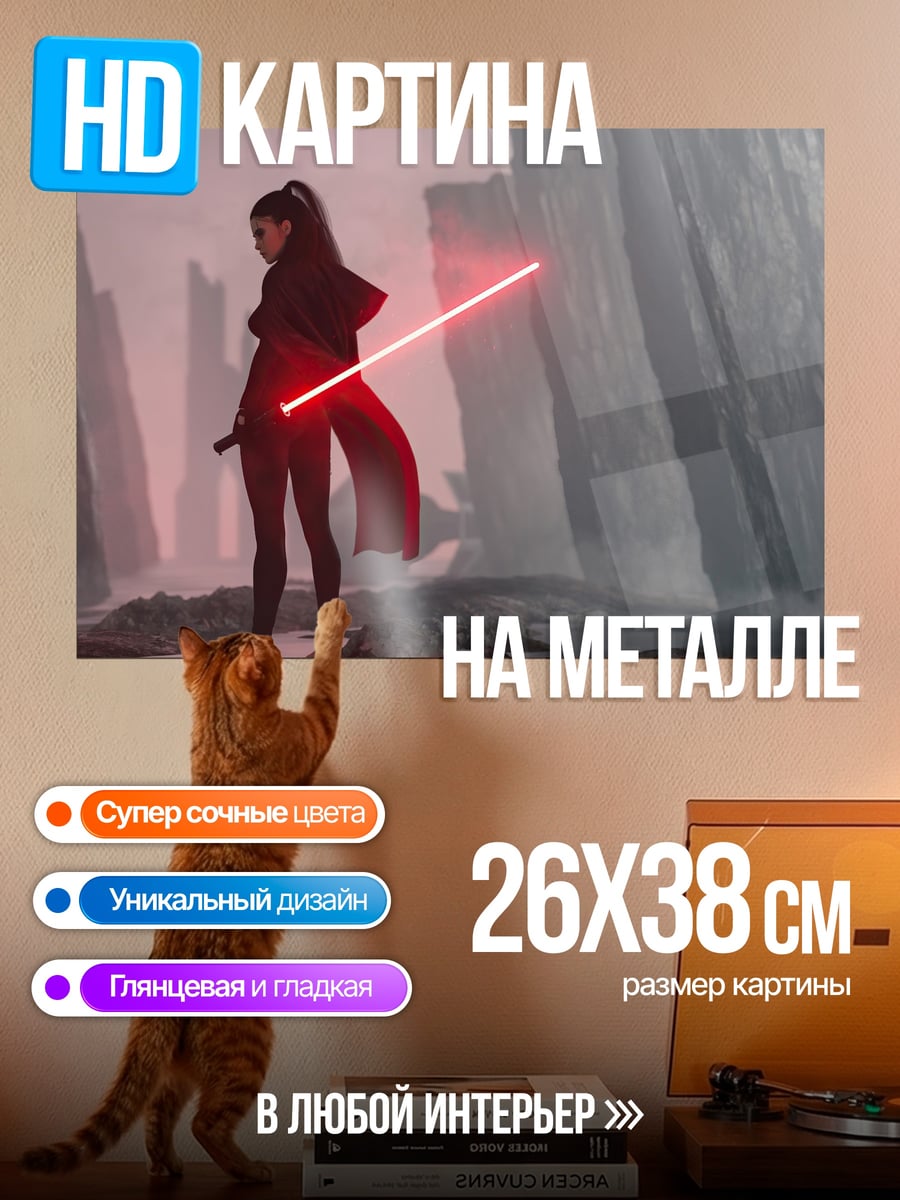 Картина на металле Девушка с красным мечом
