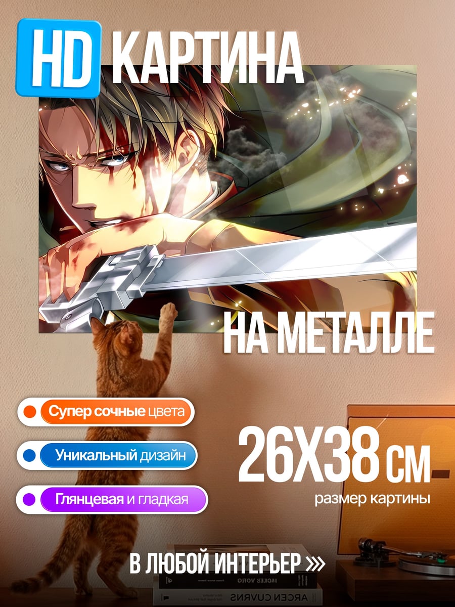 Картина на металле Леви Акерман Клинок