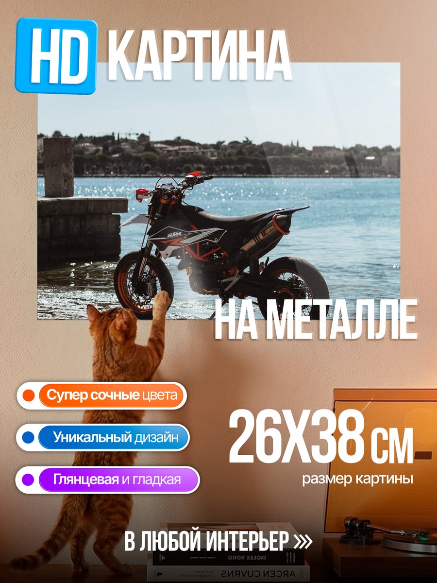 Картина на металле Мотоцикл У Воды