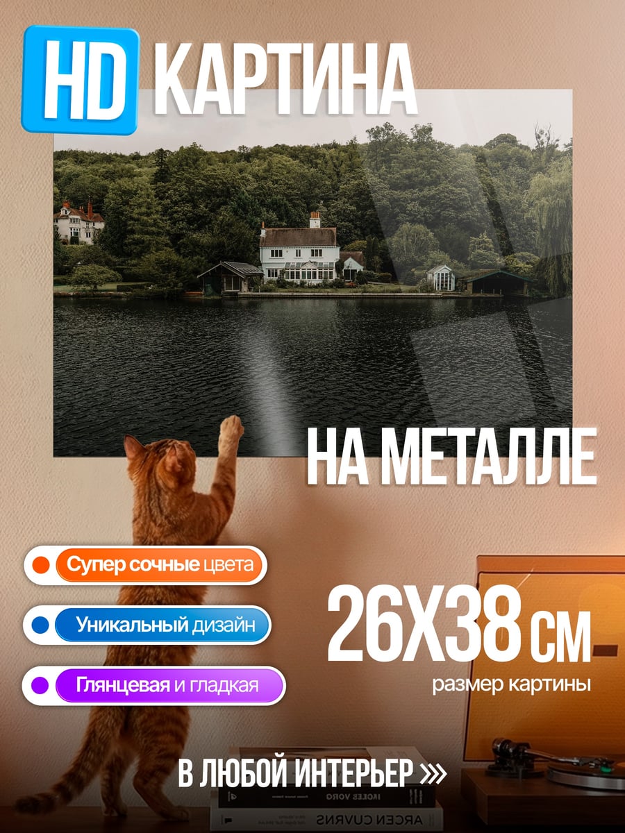 Картина на металле Дом у озера