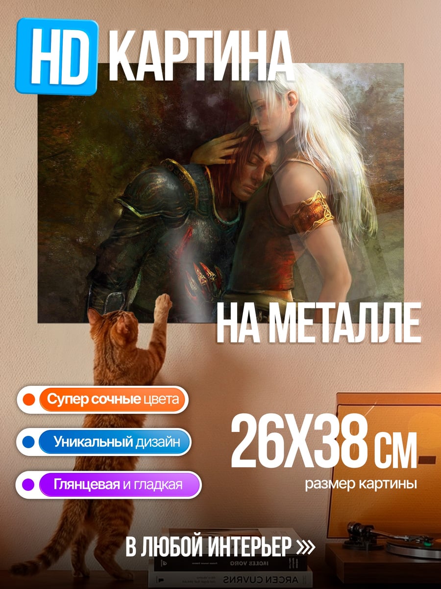 Картина на металле Эльфийка и воин