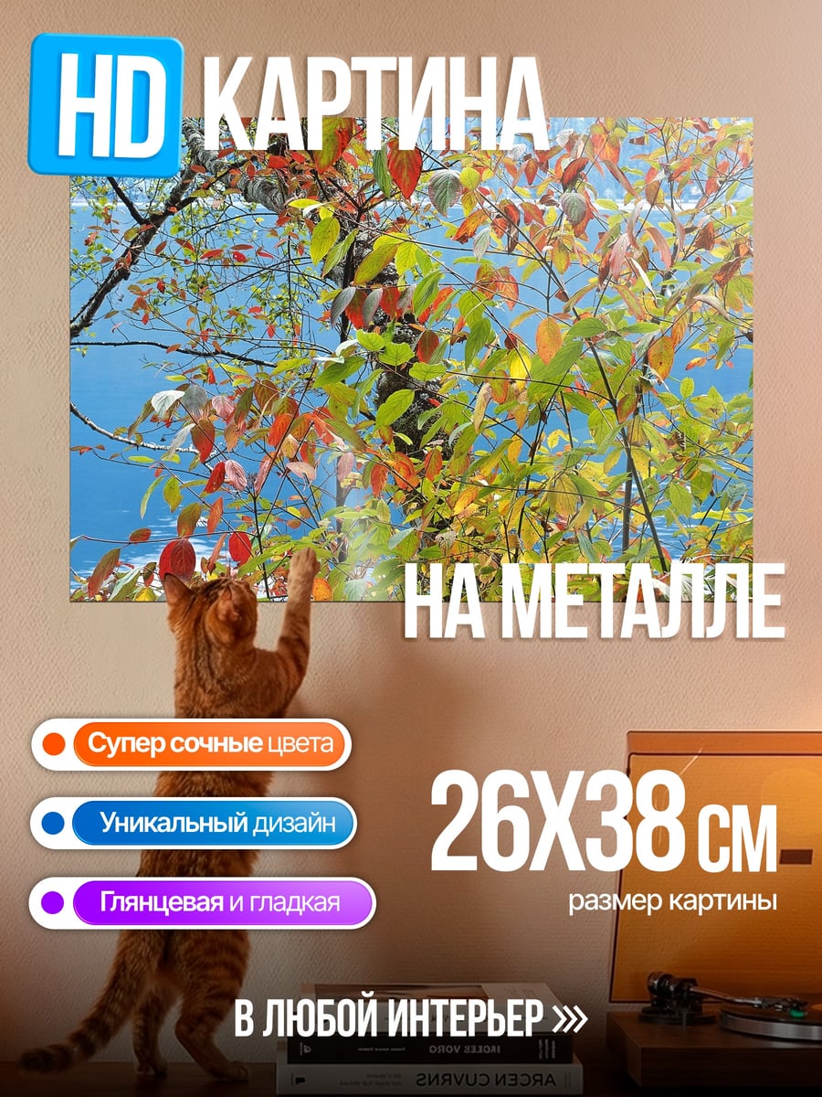 Картина на металле Осенние листья у воды