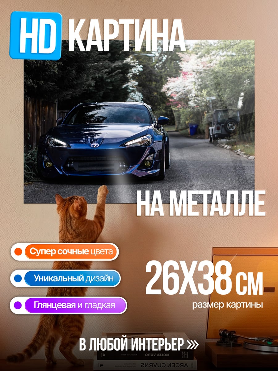 Картина на металле Синий спорткар на улице
