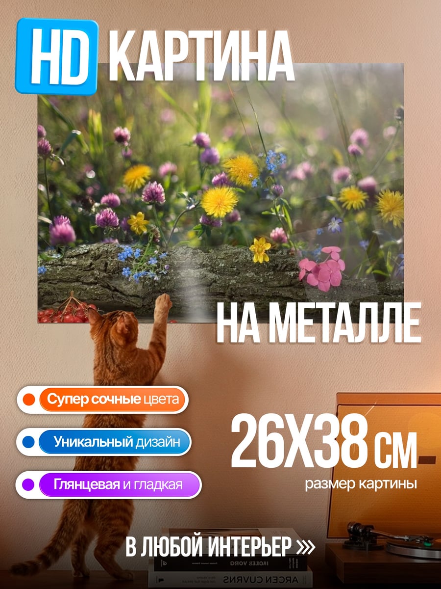 Картина на металле Цветочная поляна лето