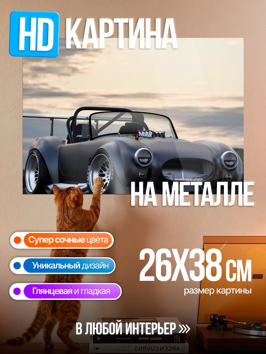Картина на металле Спортивный автомобиль на дороге
