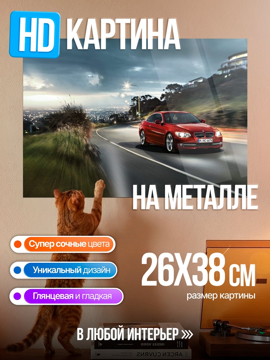Картина на металле Красная машина едет
