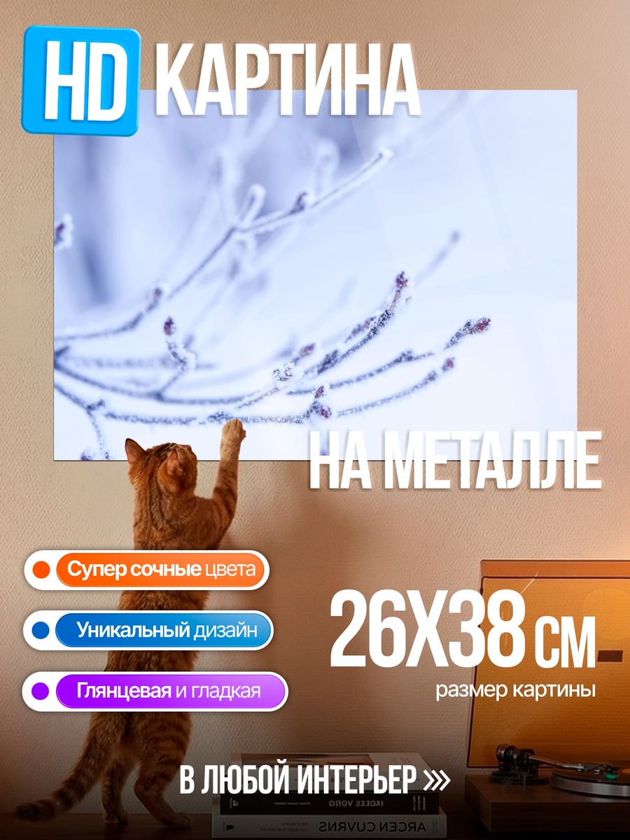 Картина на металле Ветви в инее