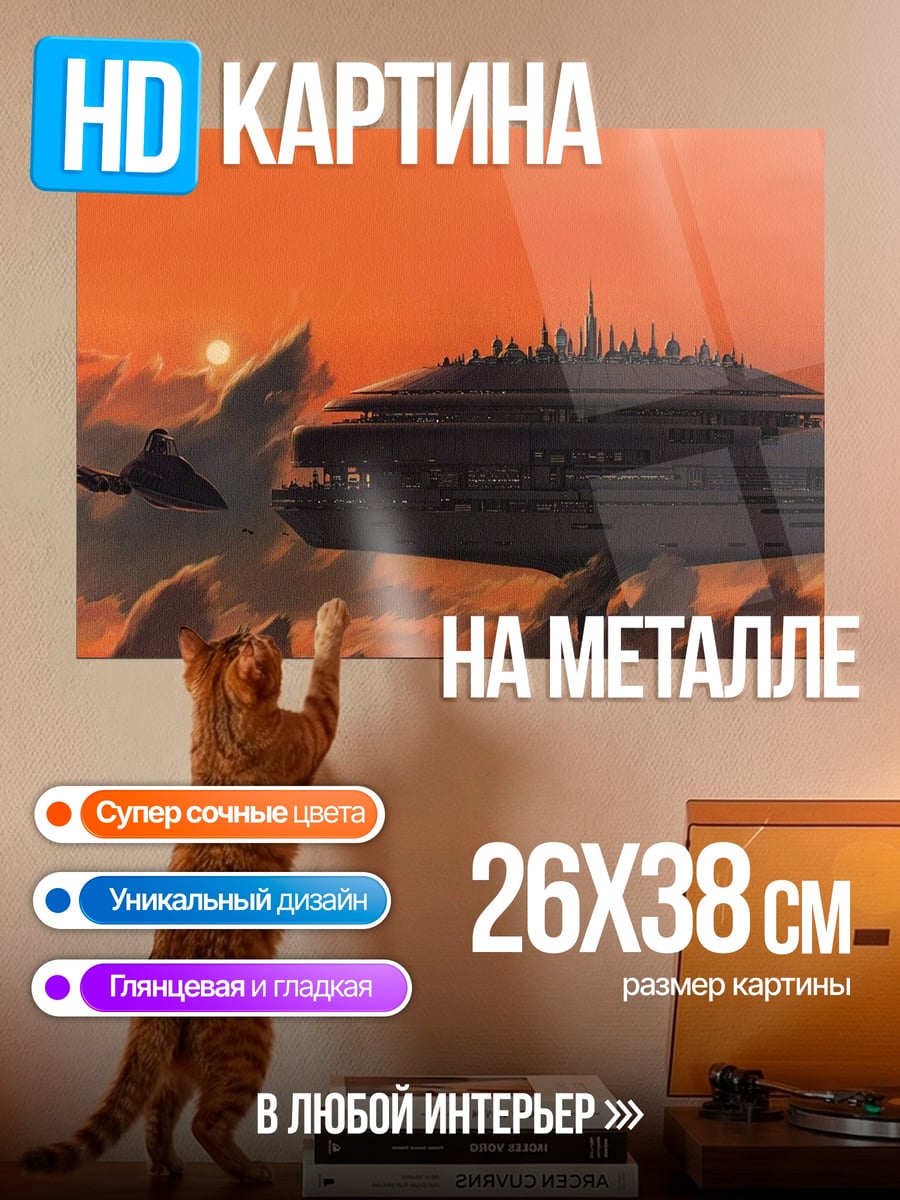 Картина на металле космический корабль на закате