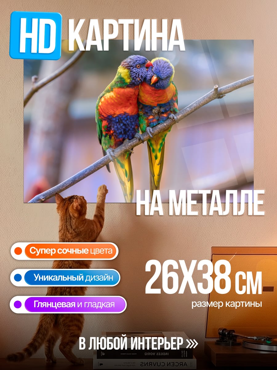 Картина на металле Две птицы в объятиях
