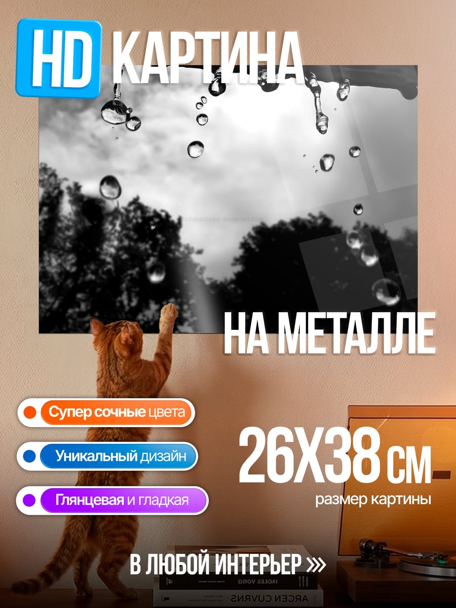 Картина на металле Капли дождя
