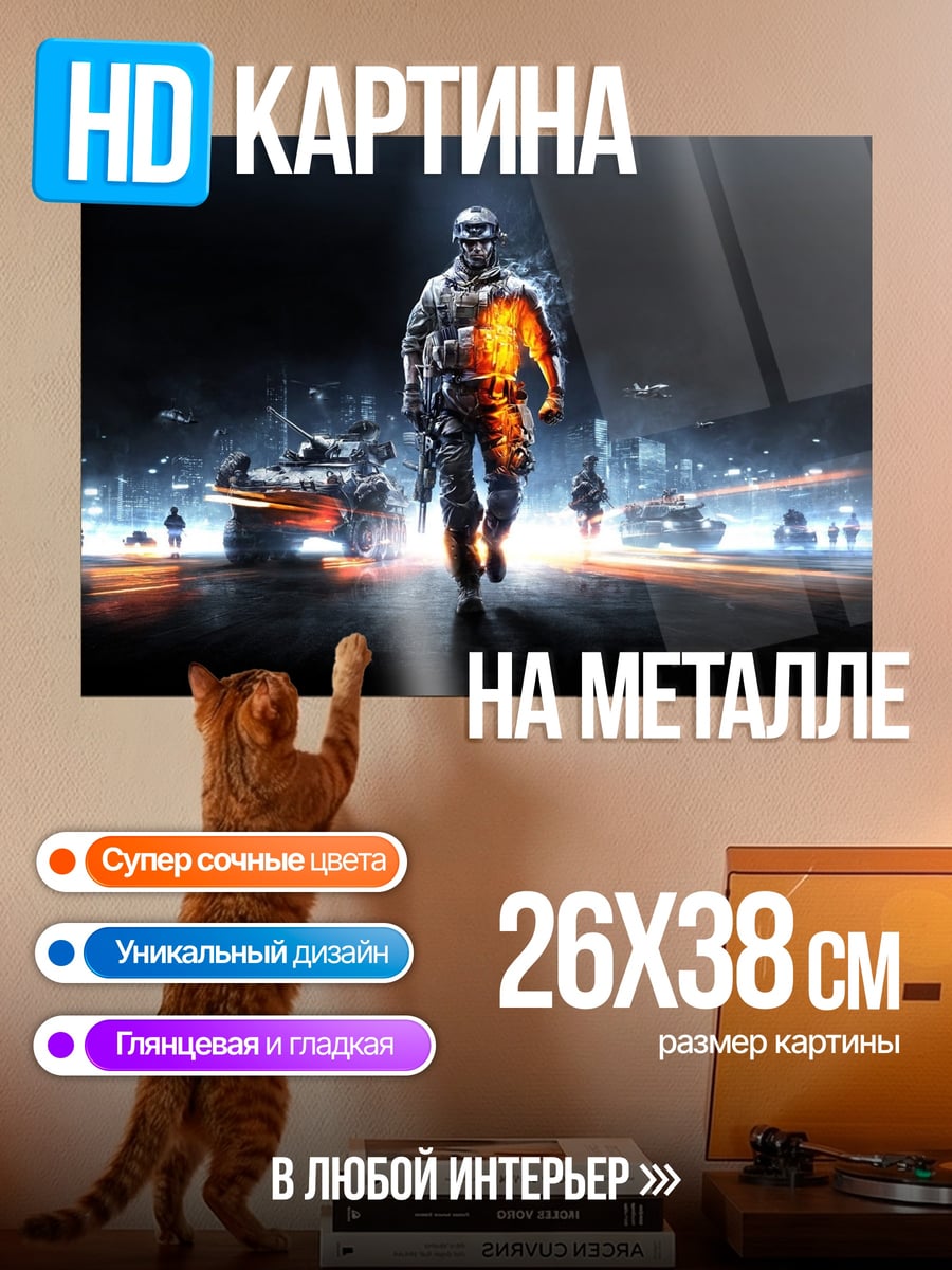 Картина на металле Солдат на поле боя