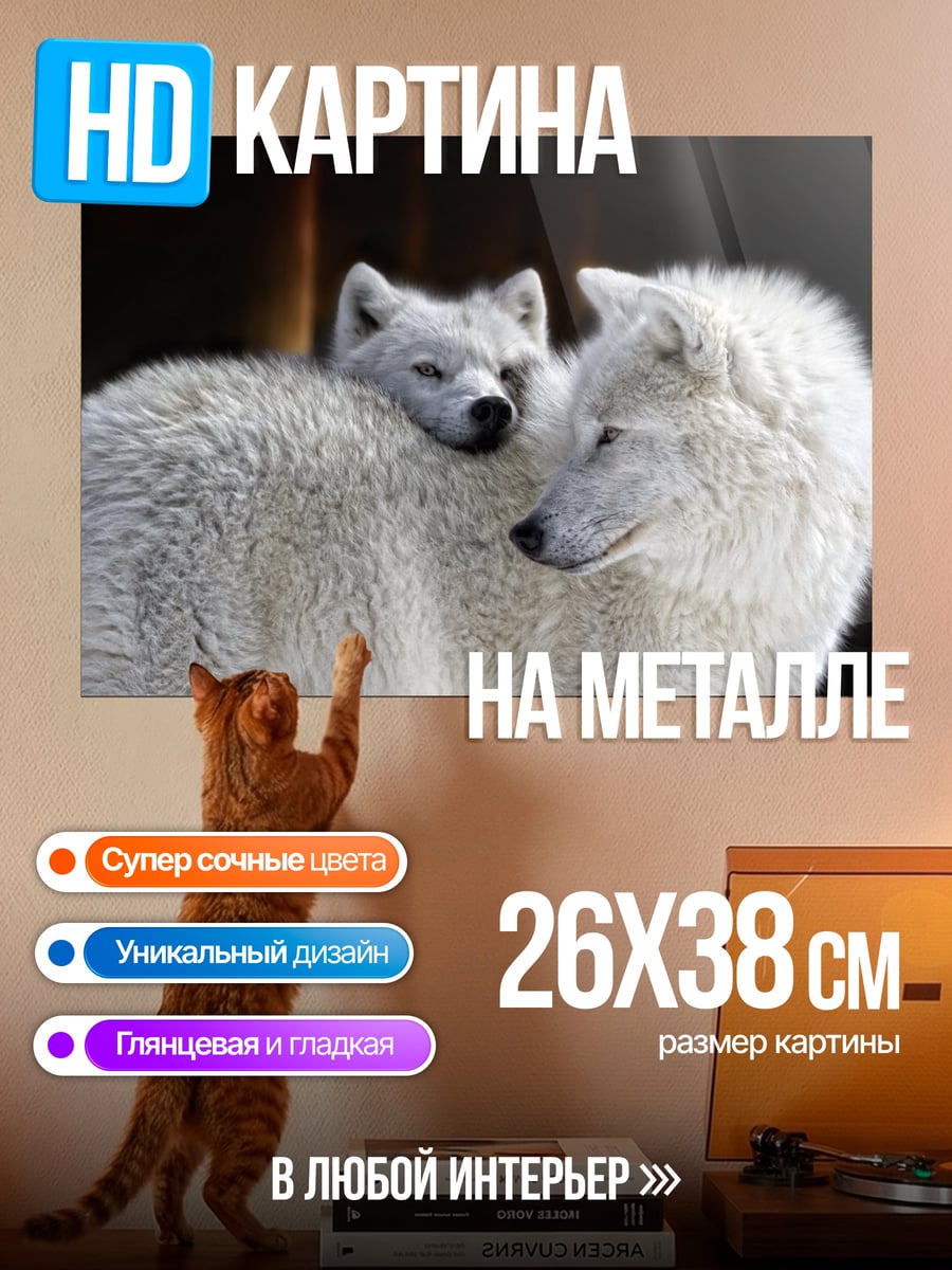 Картина на металле Белые волки