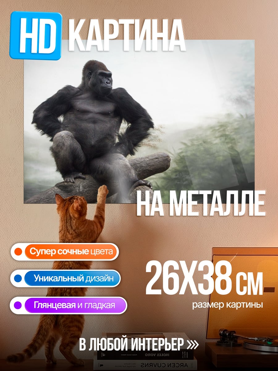Картина на металле сидящий горилла