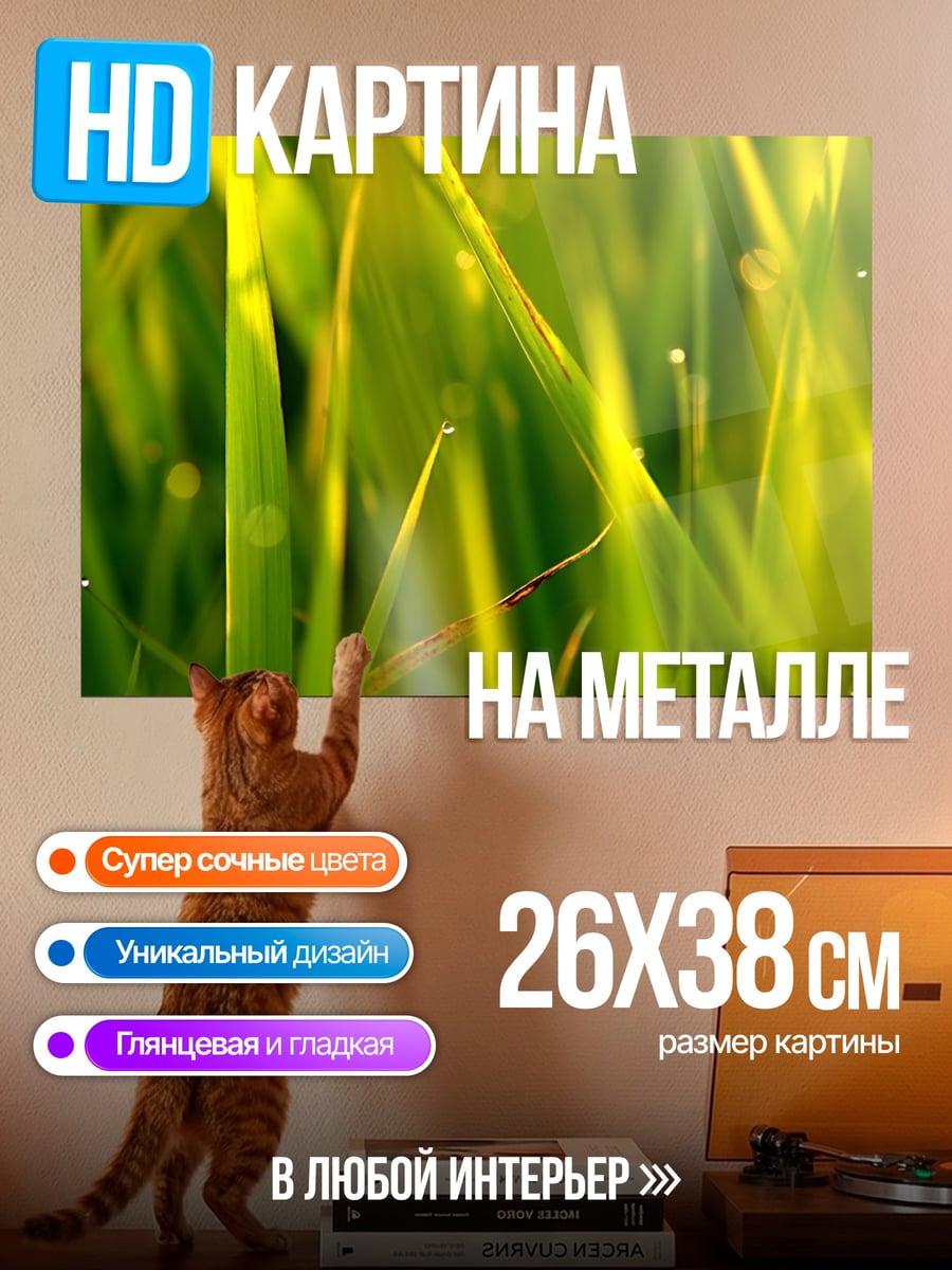 Картина на металле зеленая трава