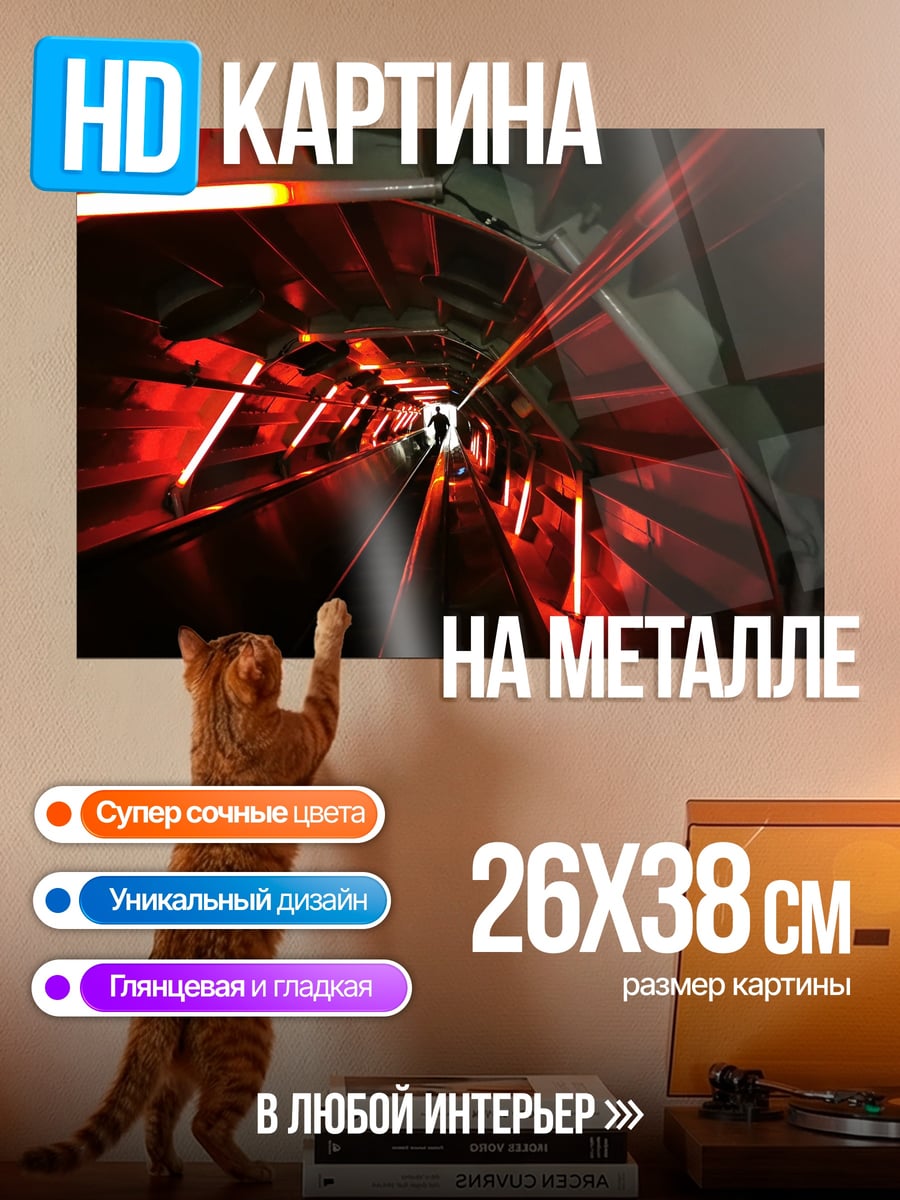 Картина на металле Красный тоннель