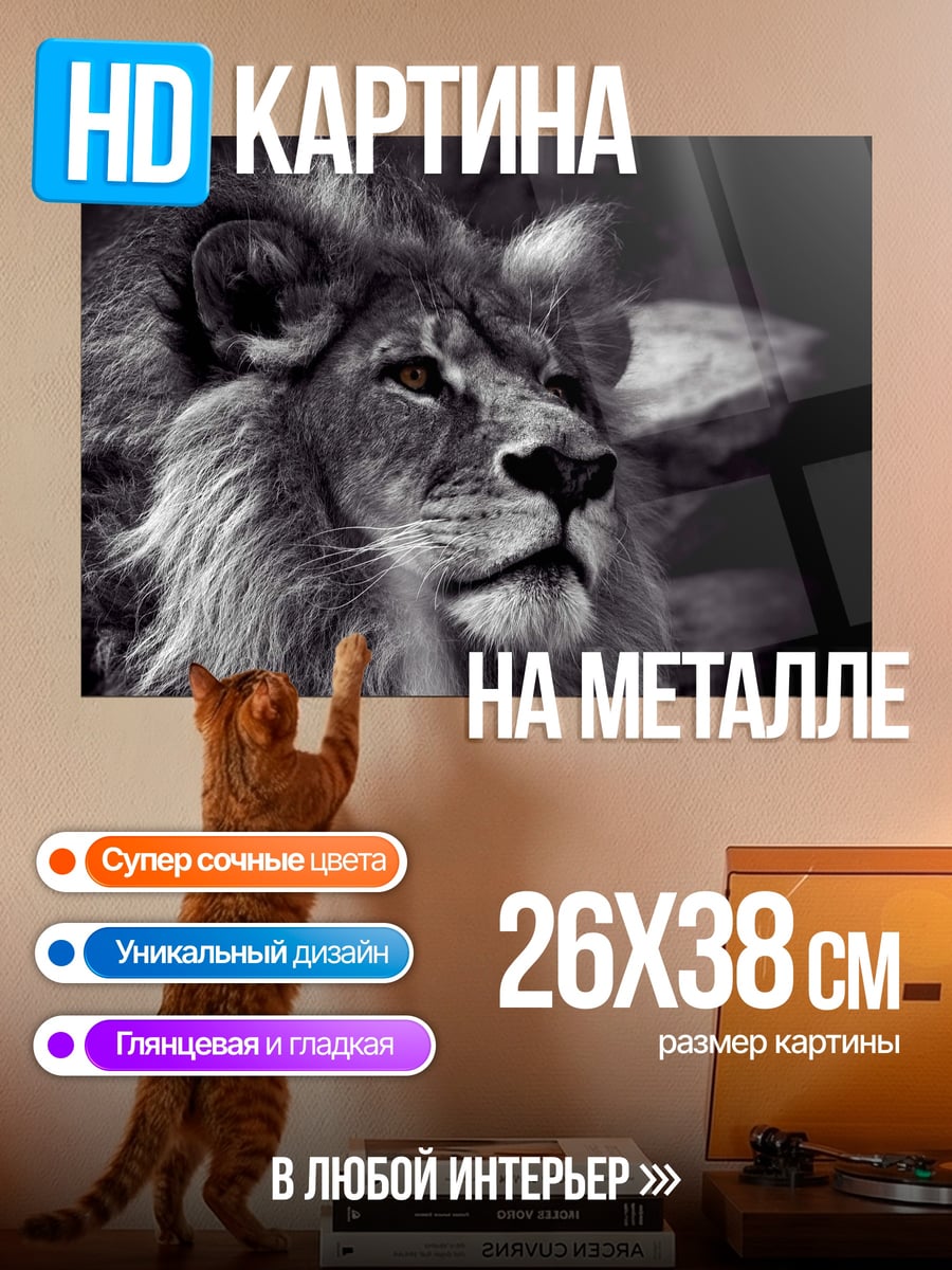 Картина на металле Лев в темноте