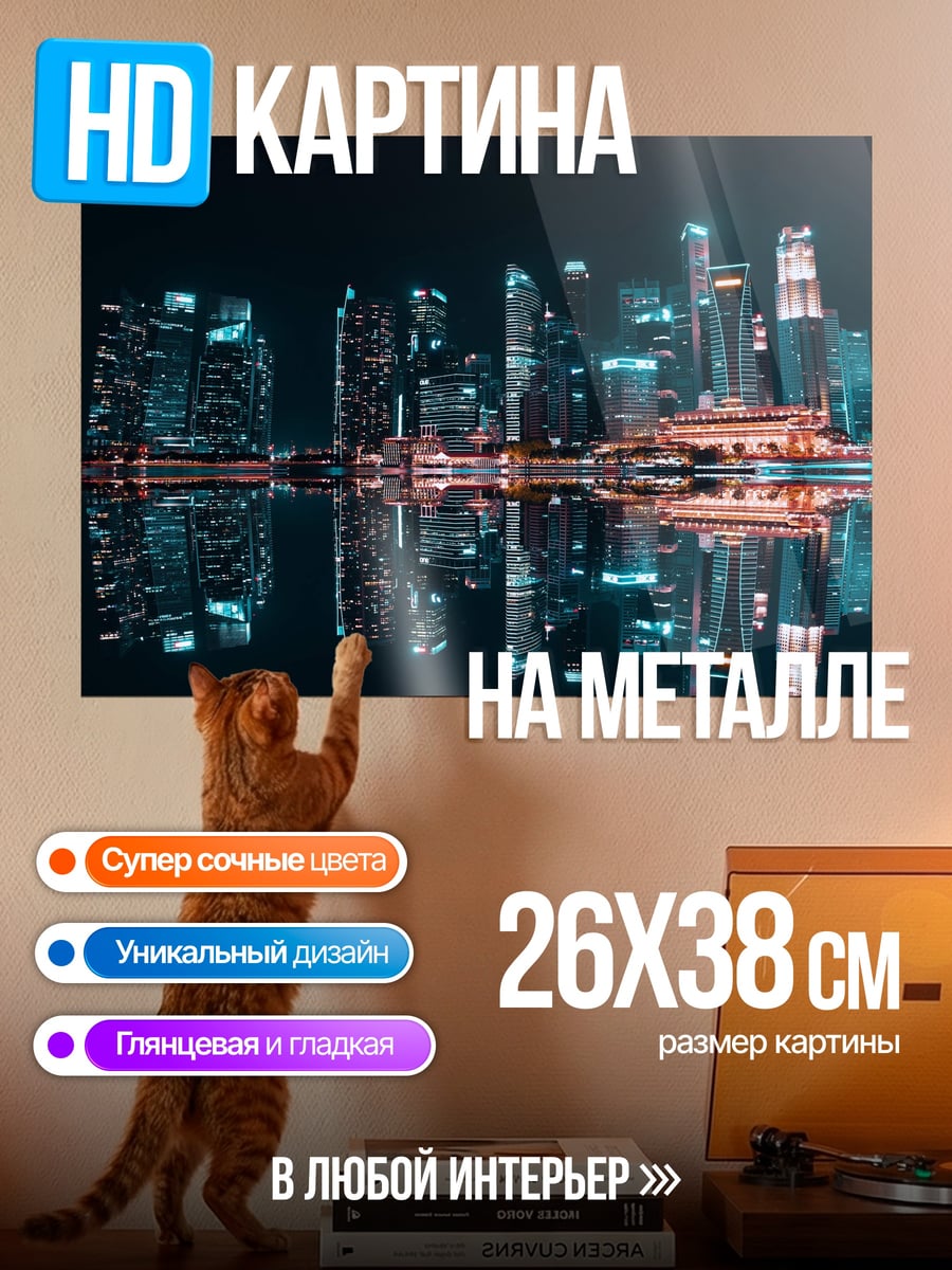 Картина на металле Ночной город Сингапур