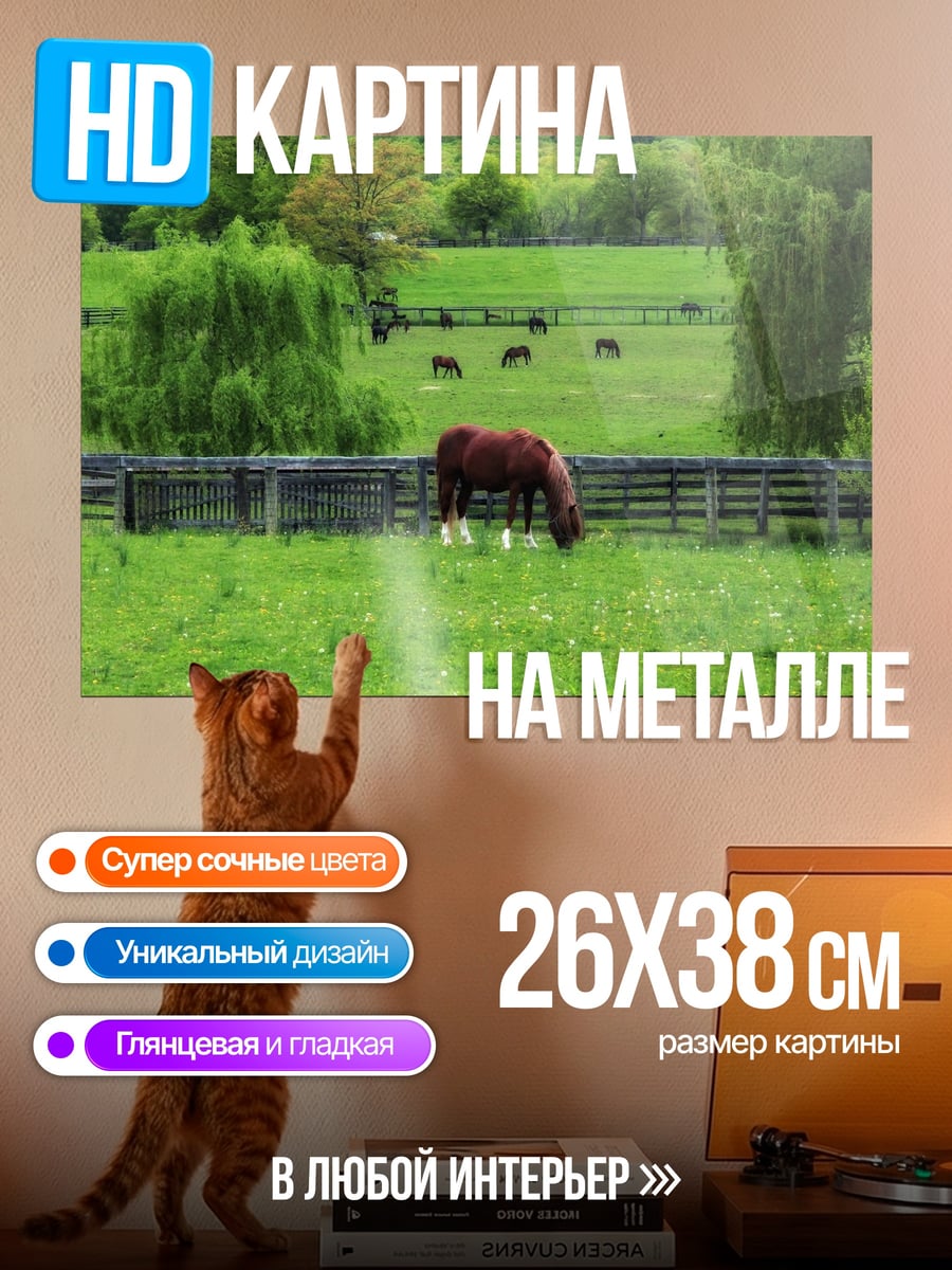 Картина на металле Лошадь на поле