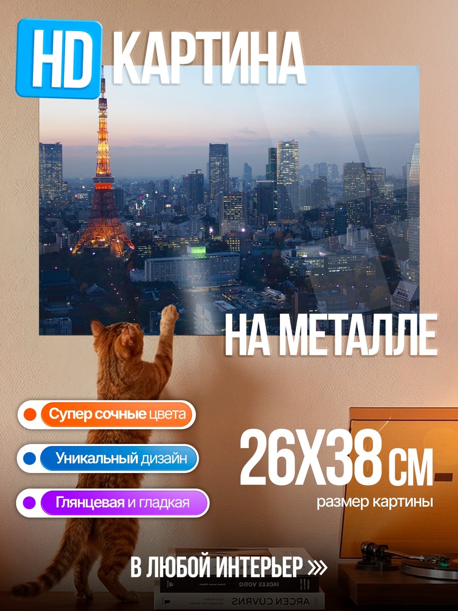 Картина на металле Токийская башня ночью