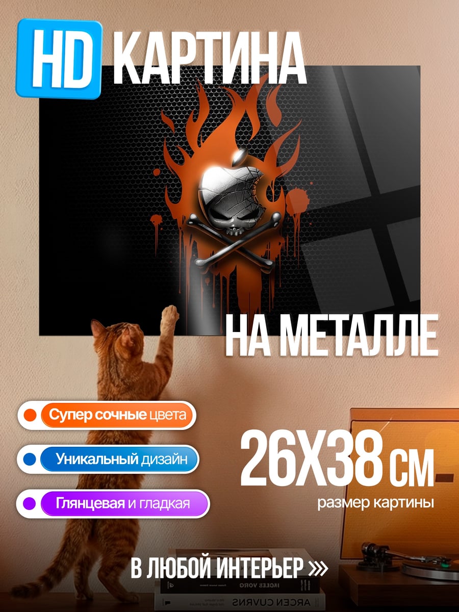 Картина на металле череп в огне