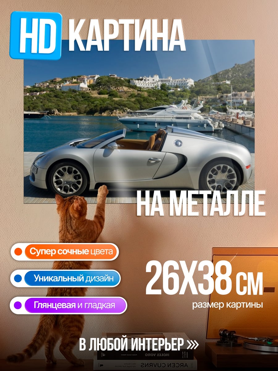 Картина на металле Серебряный спорткар