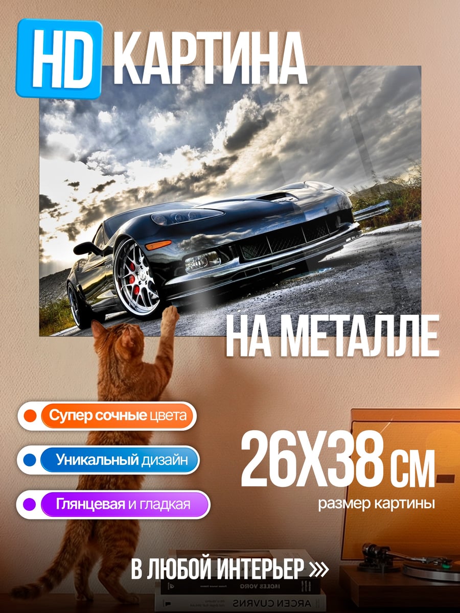 Картина на металле Черный спорткар