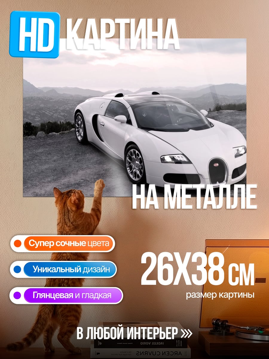 Картина на металле Белый Бугатти