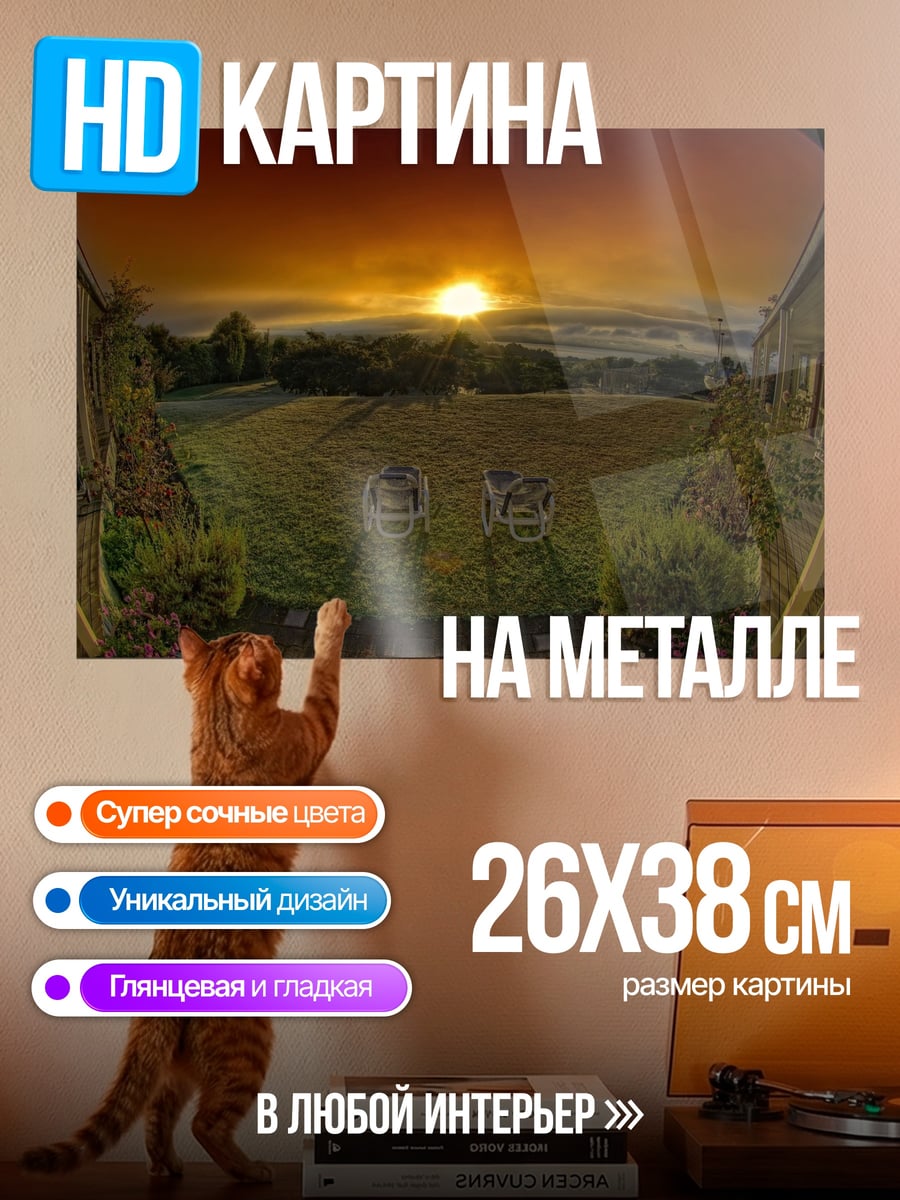 Картина на металле Закат над полем