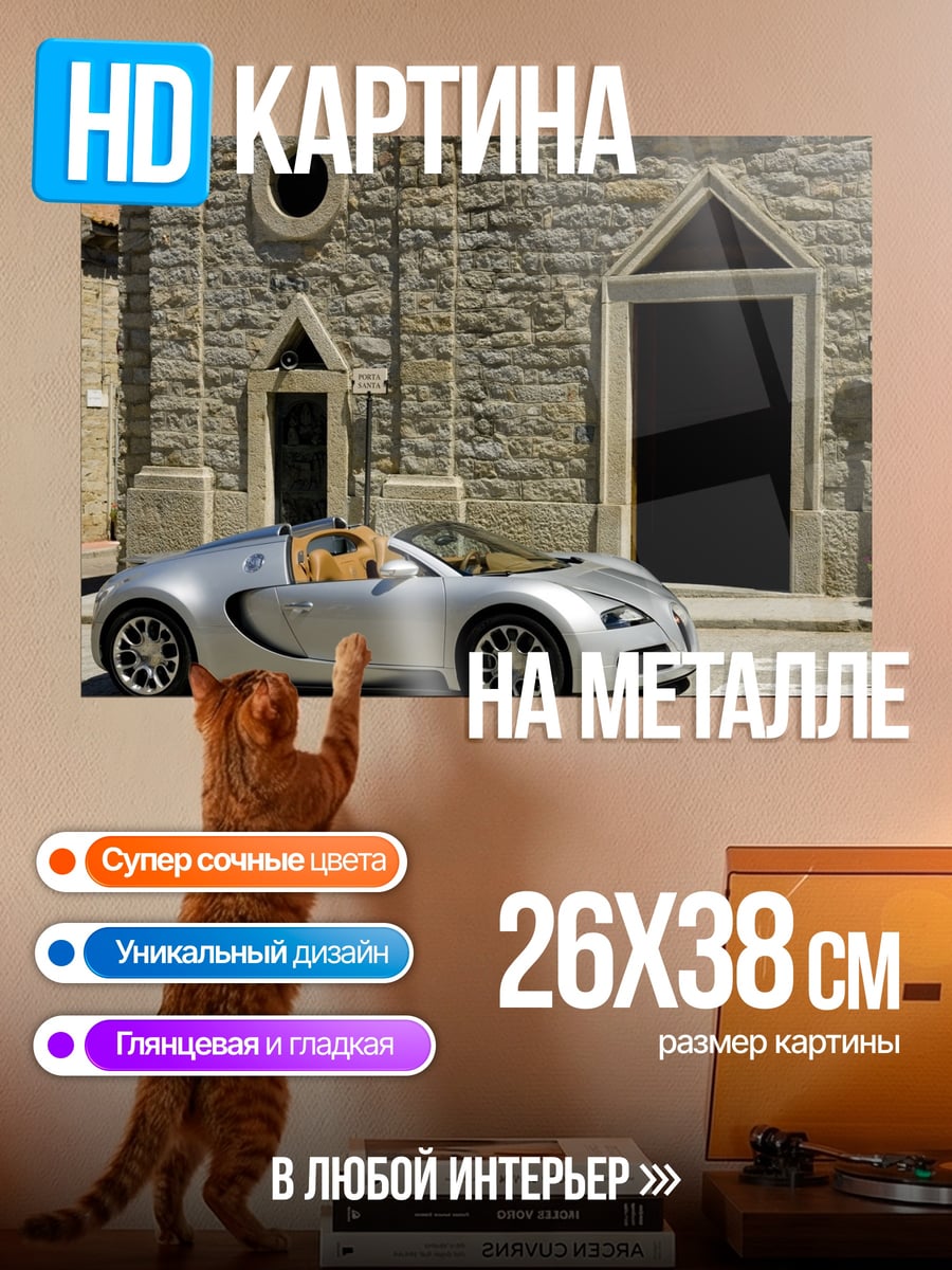 Картина на металле Бугатти на камнях