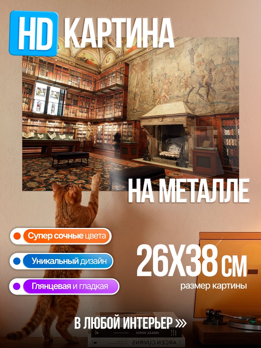 Картина на металле Старинная библиотека