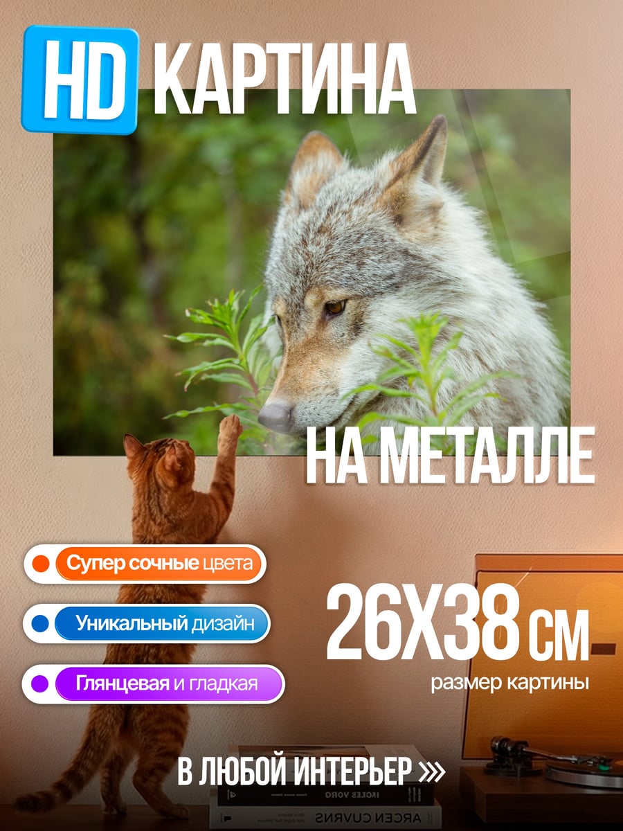 Картина на металле Волк в зарослях