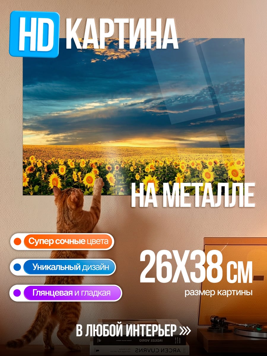 Картина на металле Поле подсолнухов