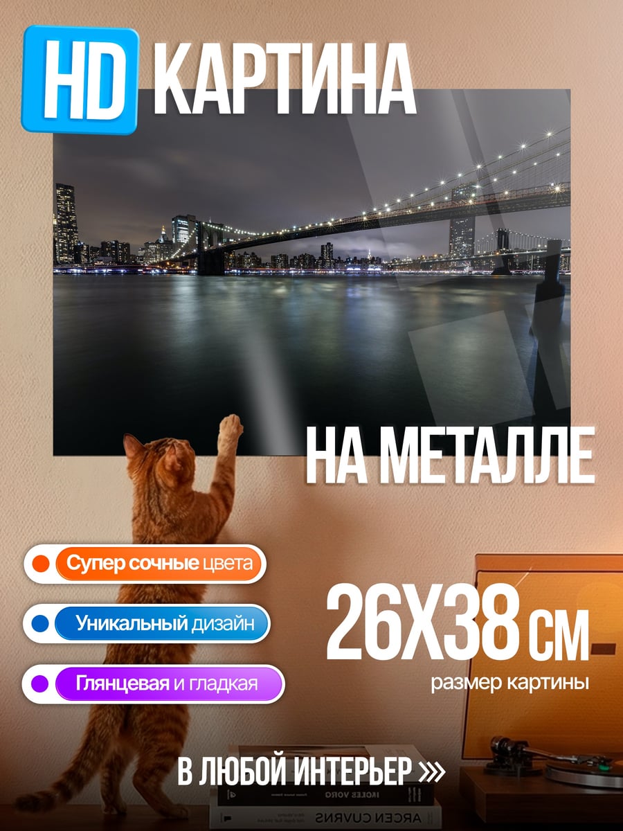 Картина на металле ночной мост