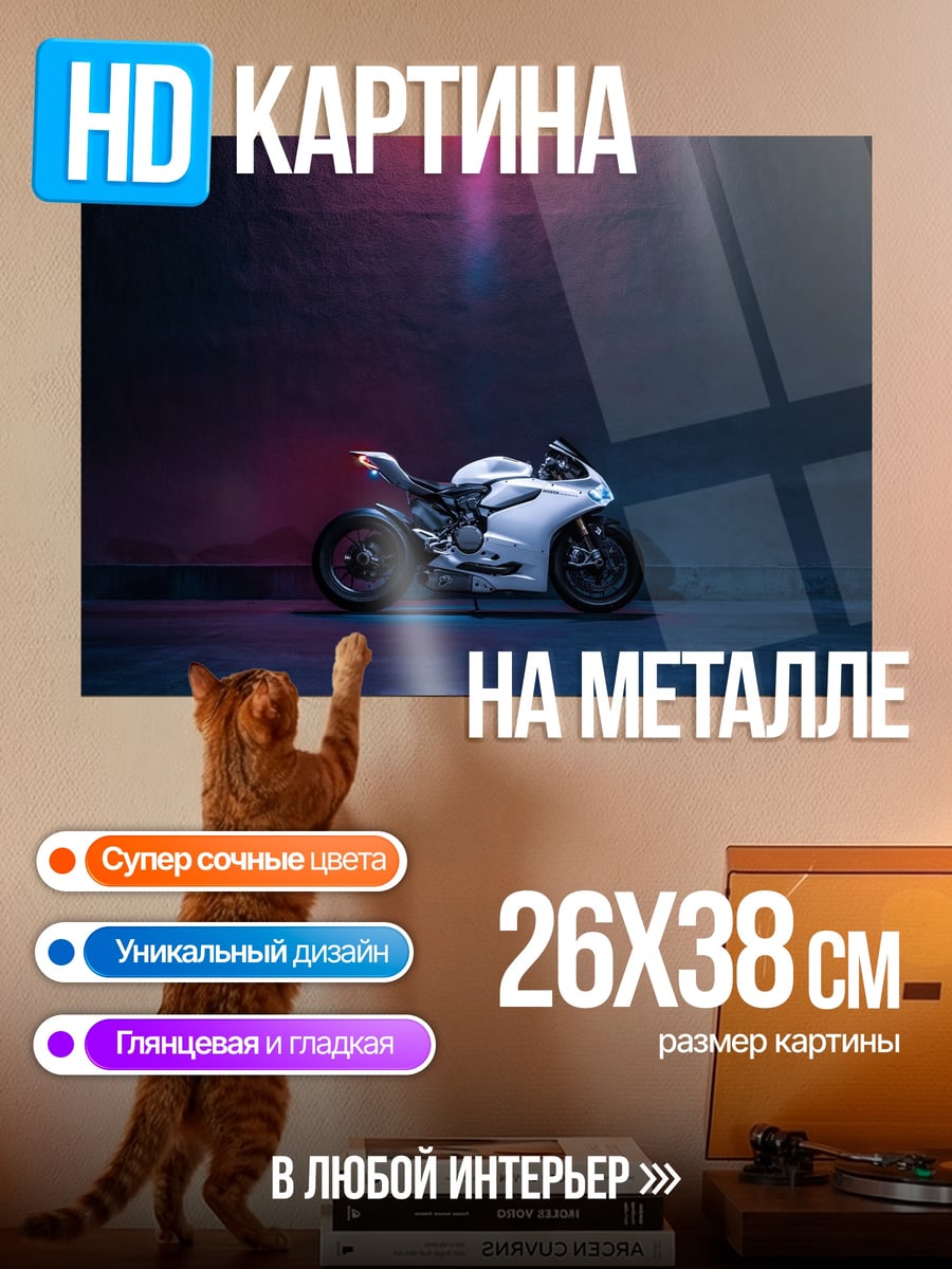Картина на металле белый спортбайк