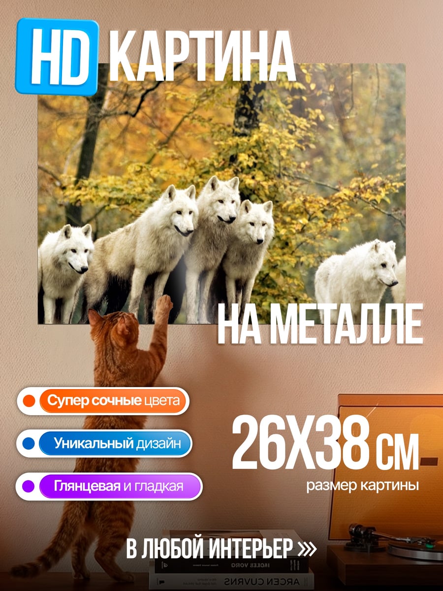 Картина на металле Стая белых волков