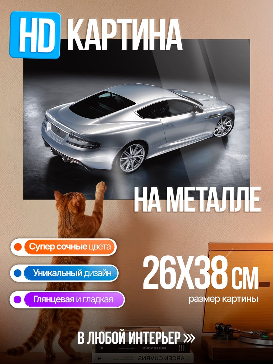 Картина на металле серебристый спорткар