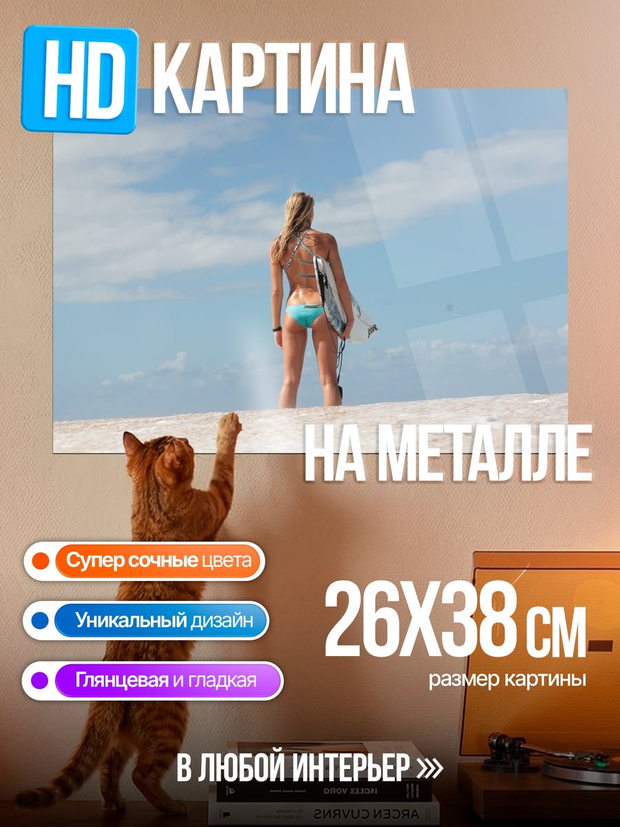 Картина на металле Девушка с серфом