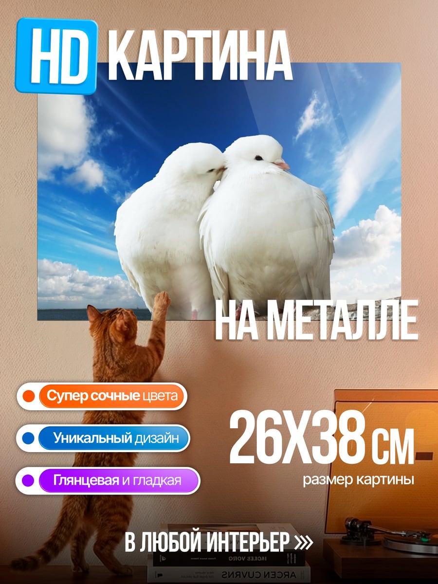 Картина на металле Две белые голубки