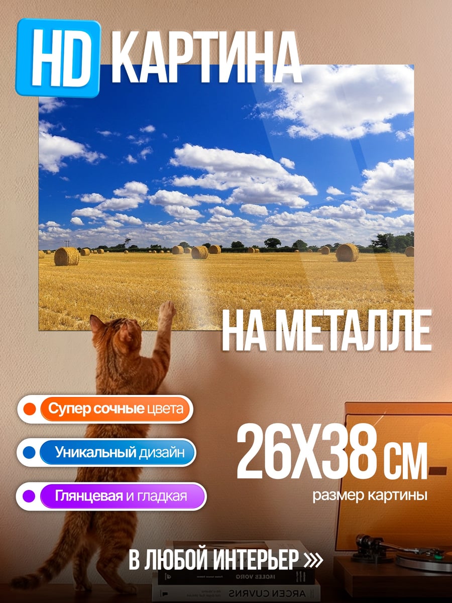 Картина на металле Золотое поле небо
