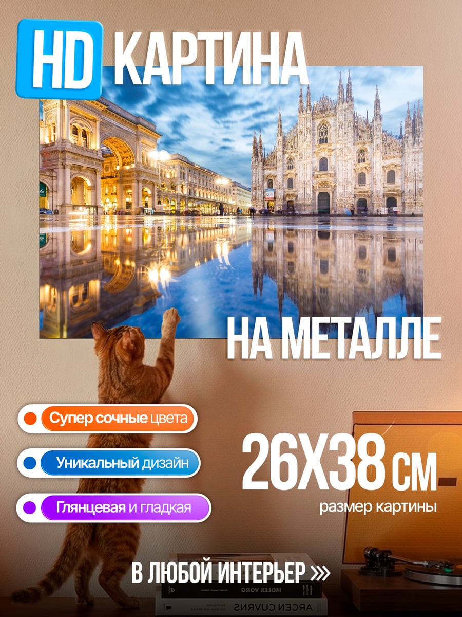 Картина на металле Миланский собор ночью