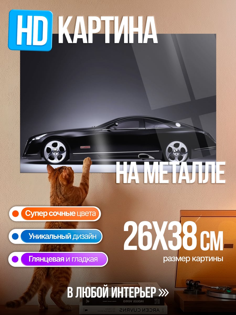Картина на металле Черный спорткар
