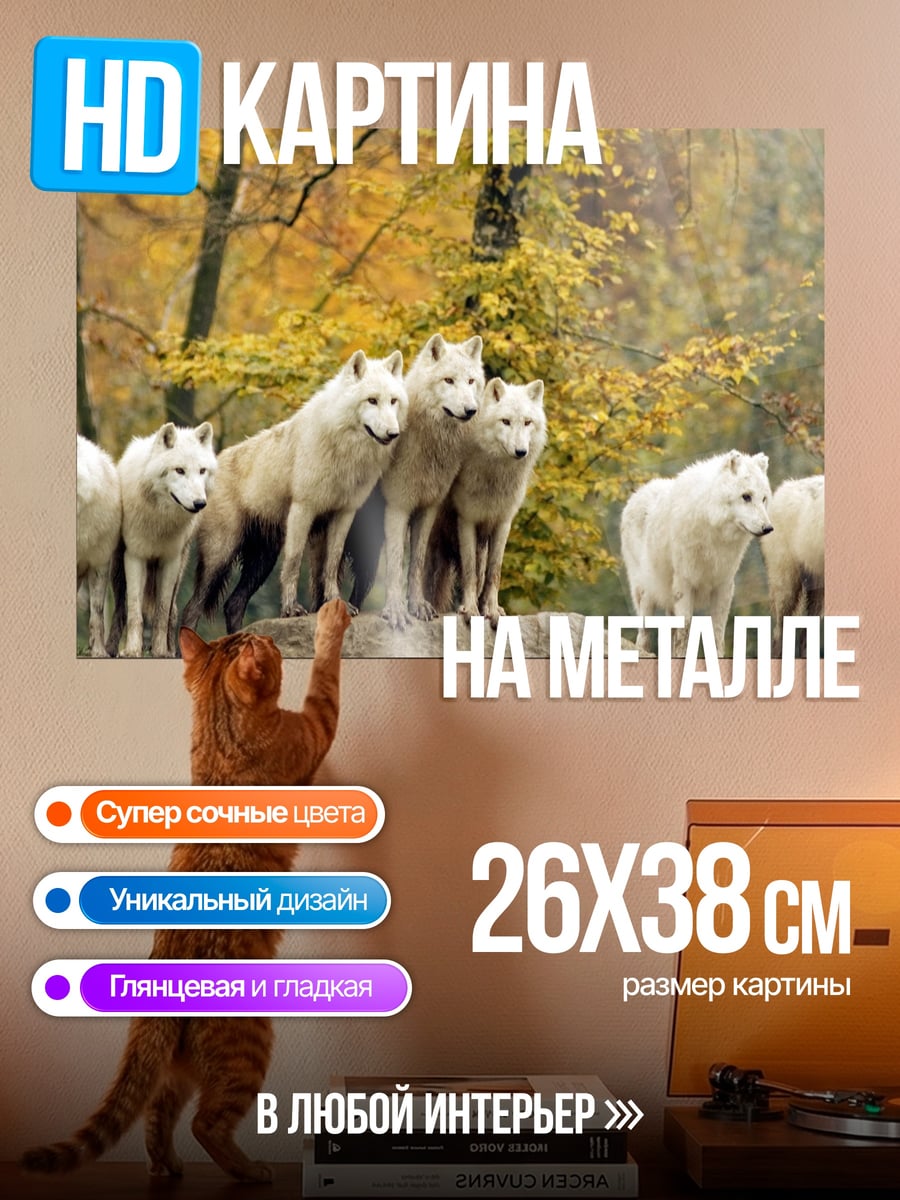 Картина на металле Стая белых волков